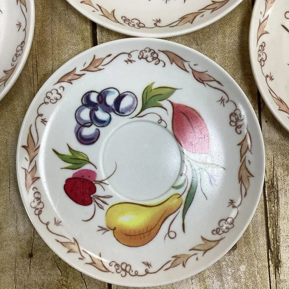Vintage Fruit Harvest Melamine Plate Saucer Lot Of 7 1960s 5.75